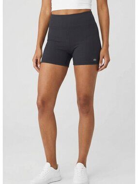 Alo Yoga Goddess Ribbed High Waist Hot Short Black Size L Pilates Biker Short